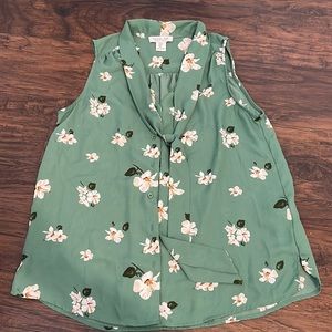 Green flower tank top blouse